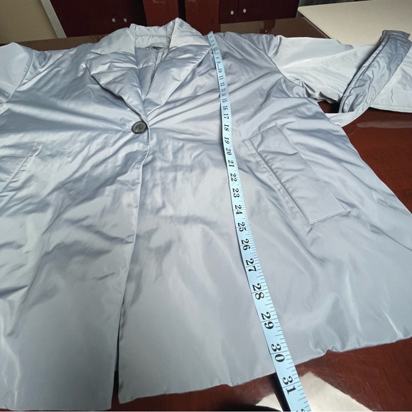 ZARA Padded Blazer Style Jacket with Belt Dusty Blue Quilted Puffer Coat Size XL - Picture 8 of 14